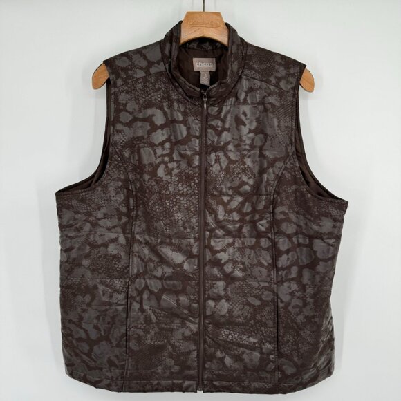 Chico's 3 Women's Vest Size XL Brown Animal Print Full Zip Sleeveless pockets - Picture 4 of 9